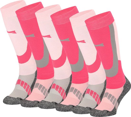 Xtreme Skisokken - 6 paar unisex skikousen kniehoogte - Multi Pink - Maat 39/42