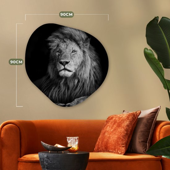 Décoration murale Organique - Décoration Décoration murale Plastique - Peinture Organique - Animaux Sauvages - Lion - Noir - Wit- 90x90 cm - Forme Miroir Organique sur Plastique