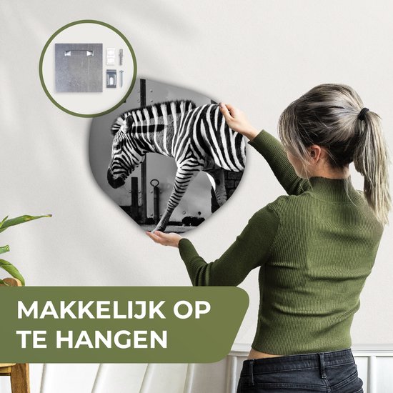 Décoration murale Organique - Décoration Décoration murale Plastique - Peinture Organique - Zebra - Mur - Porte - Animaux - Zwart et blanc - 40x40 cm - Forme miroir asymétrique sur plastique