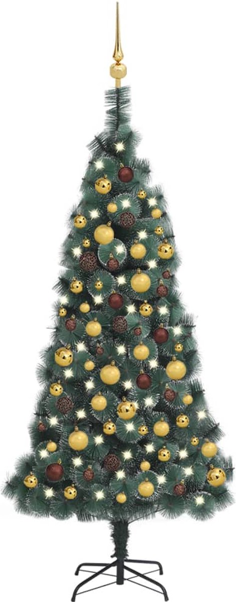 Prolenta Premium - Kunstkerstboom met LED's en kerstballen 150 cm PVC en PE groen