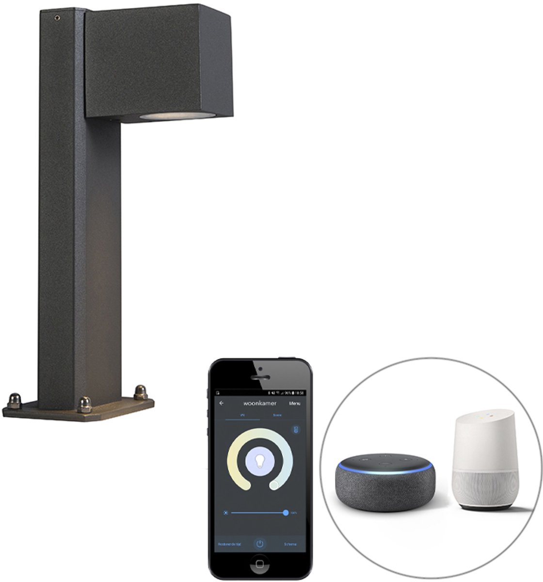 Qazqa smart led moderne sokkellamp, padverlichting, buitenlamp voor in de tuin - Baleno - donkergrijs, incl. 4.7W ledlamp, dimbaar, 30cm, IP44