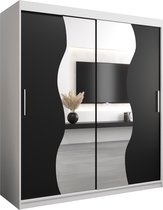 InspireMe - Kledingkast met 2 schuifdeuren, Modern-stijl, Kledingkast met planken (BxHxD): 180x200x62 - MARDUK 180 Wit Mat + Zwart