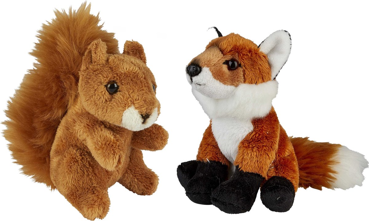 Ravensden - Bosdieren pluche knuffels - 2x stuks - Vos en Eekhoorn - 15 cm