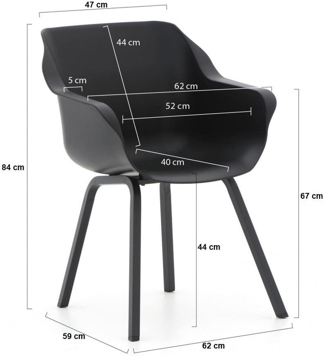 Hartman Sophie Element dining fauteuil baquet - Noir carbone