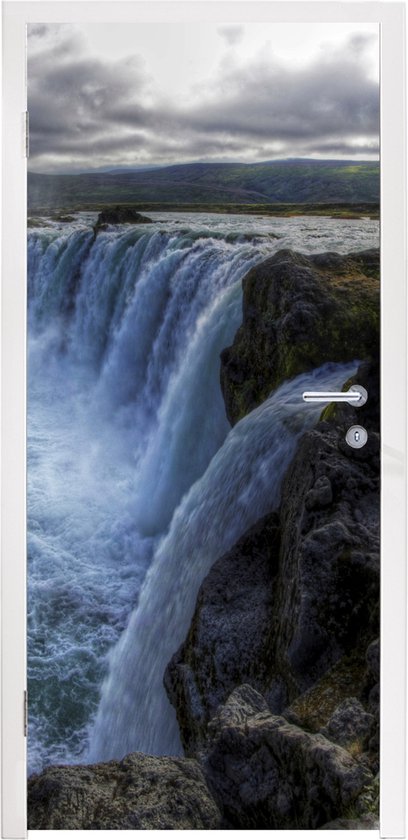 Deursticker IJsland - Watervallen - Blauw - 85x205 cm - Deurposter
