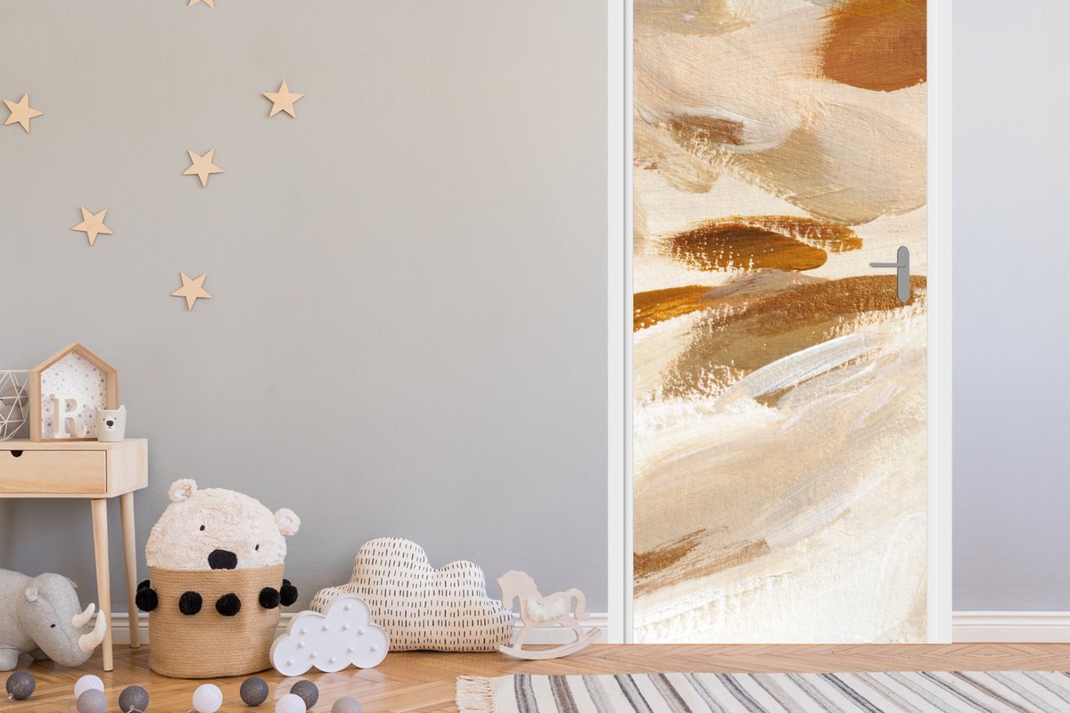 Deurposter 90x235 cm - Deursticker Verf - Beige - Wit - Meubelfolie zelfklevend - Deurfoli