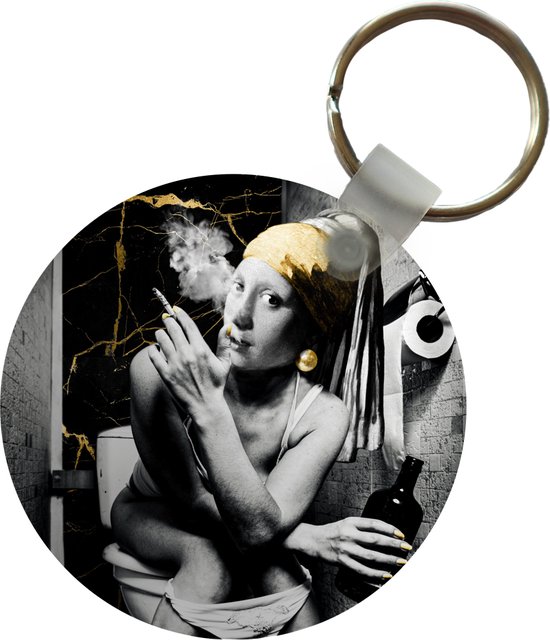 Sleutelhanger - Marmerlook - Meisje met de parel - Sigaretten - Toilet - Goud - Kunst - Oude meesters - Plastic - Rond - Uitdeelcadeautjes