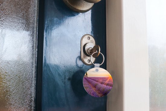 Porte-clés - Lavande - Coucher de soleil - Fleurs - Violet - Plastique - Rond - Cadeaux à distribuer