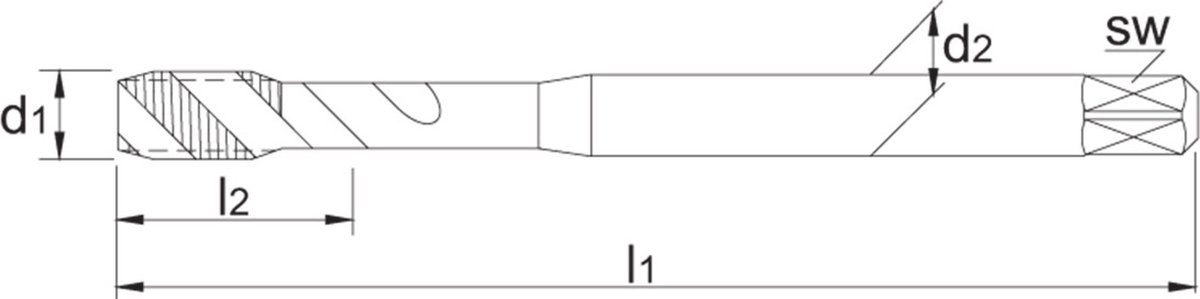 I.T. ECO PRO HSS-E machinetap, metrisch, tbv blinde gaten, d1: M4 - P: 0,7 - l1: 63 - l2: 13 - d2: 4,5