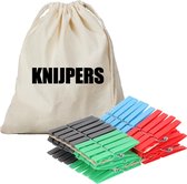 Canvas knijperzak/ opbergzakje knijpers wit/ offwhite met koord 25 x 30 cm en 72 plastic wasknijpers - Knijperzak met knijpers