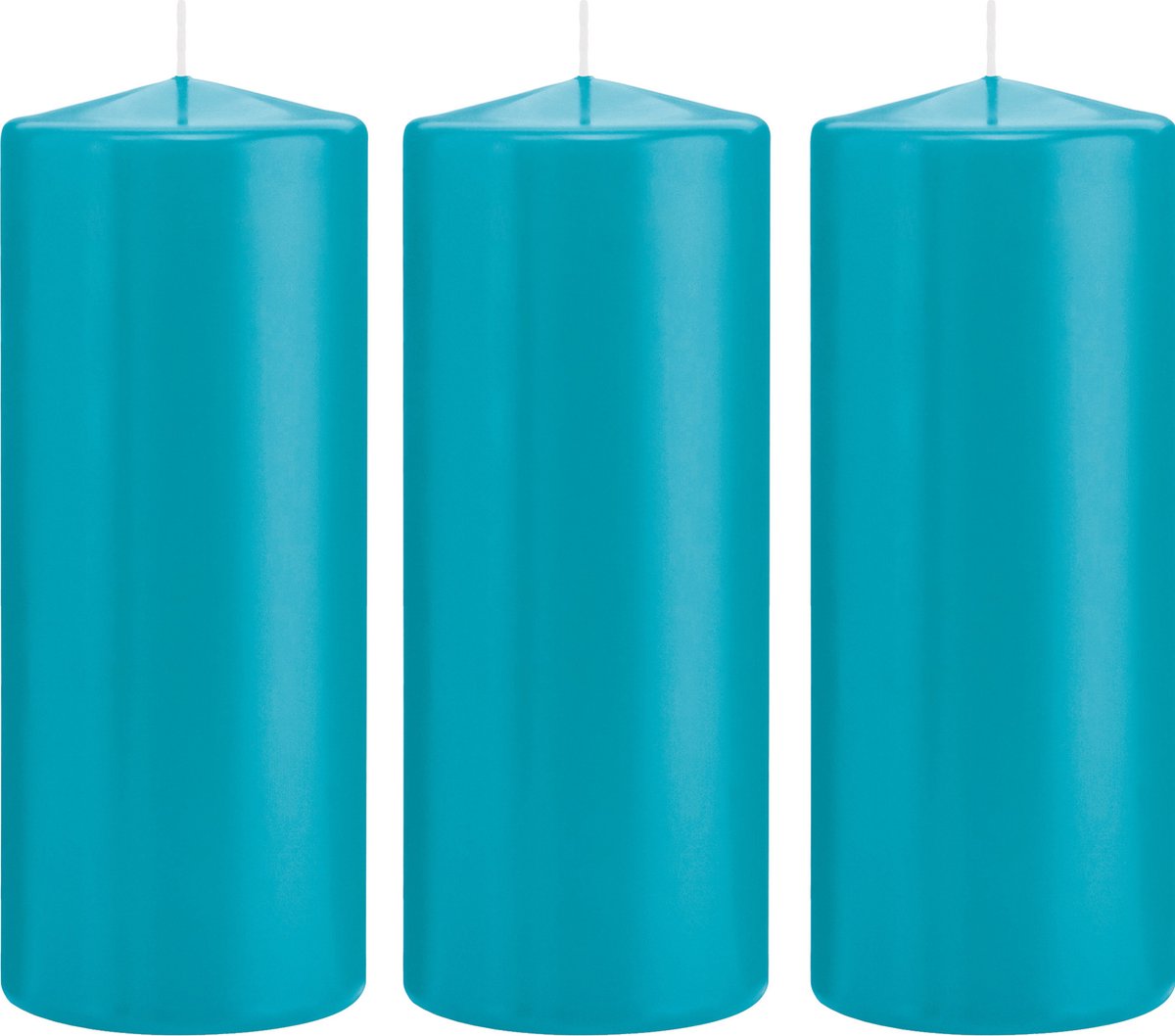 Trend Candles Cilinderkaars/stompkaars - 3x - turquoise - 8 x 20 cm - 119 branduren - horeca kaarsen