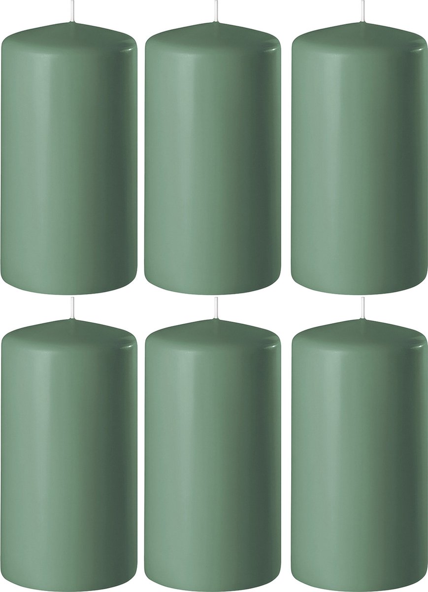 Enlightening Candles Cilinderkaars/stompkaars - 8x - groen - D6 x H15 cm - 58 branduren - Dikke kaarsen - Voor kandelaar of plateau