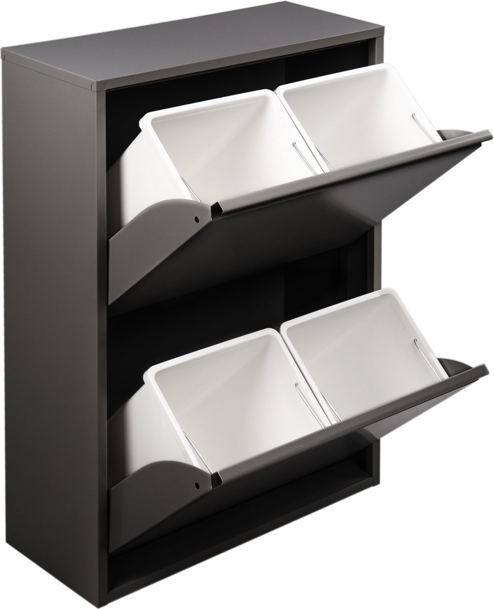 Goedkoopste PrimeMatik - Metalen afvalbak met 4 zwarte vakken voor recycling