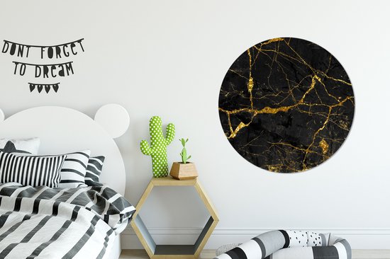 Papier Peint Cercle - Marbre - Zwart - Or - Glitter - 100x100 cm XXL