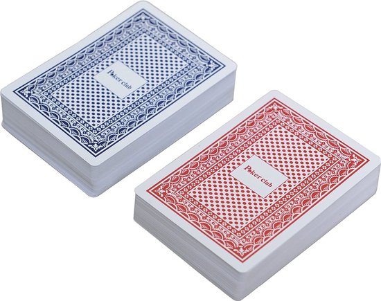 Thumbnail van een extra afbeelding van het spel 2 x Poker Club - Luxe speelkaarten van 100% plastic - Blauw + Rood