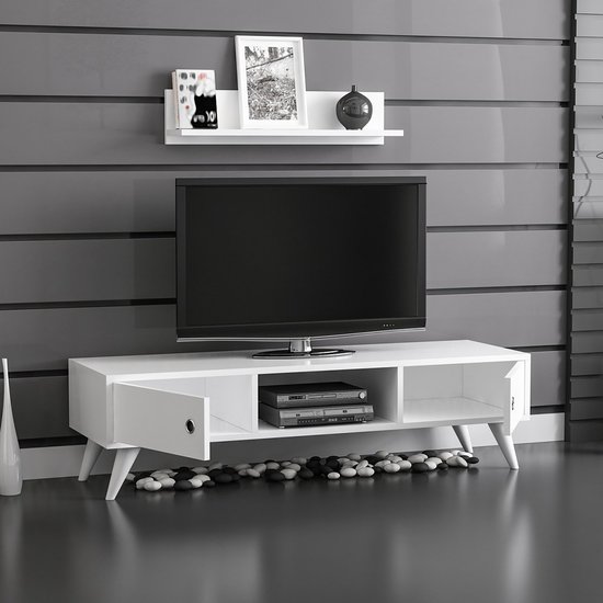 TV meubel met plank Egebjerg 130x40x35 cm wit