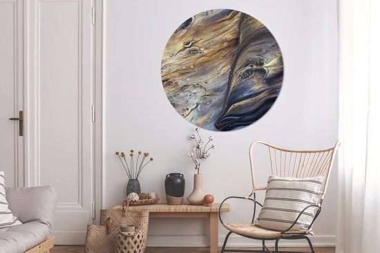 WallCircle - Cercle Mural - Cercle Mural - Marbre - Or - Aquarelle - Texture - Aspect Marbre - Aluminium - Dibond - 120x120 cm - Intérieur et Extérieur XXL