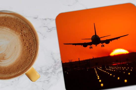 Dessous de Sous-verres - Coucher de soleil - Avion - Oranje - Soleil - 10x10 cm - Dessous de verre - 6 pièces