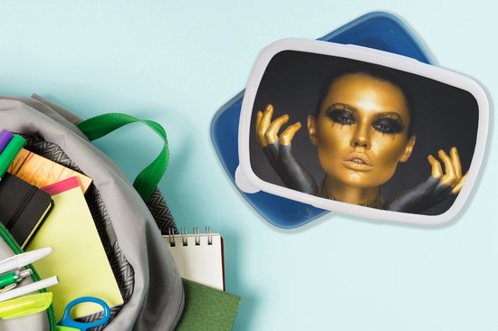 Lunch box Blauw - Lunch box - Boîte à pain - Femme - Portrait - Or - Luxe - Zwart - 18x12x6 cm - Enfants - Garçon