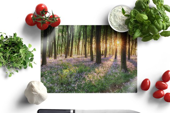 Planche à découper en Verres - 28x20 - Forêt - Fleurs - Lavande - Soleil - Violet - Nature - Planches à découper en Glas