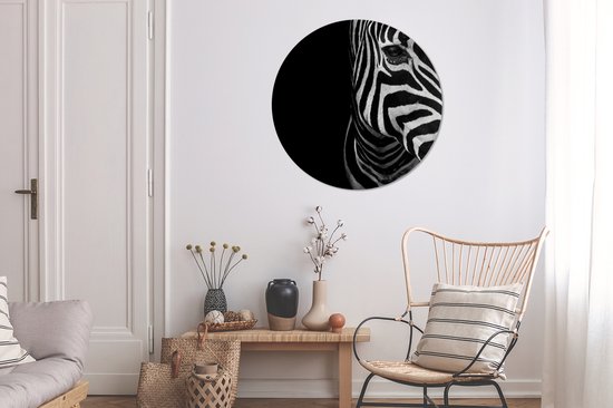 WallCircle - Cercle mural - Cercle mural - Animaux - Zebra - Zwart - Wit - Aluminium - Dibond - 90x90 cm - Intérieur et Extérieur