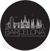 WallCircle - Wandcirkel ⌀ 140 - Skyline "Barcelona" wit op zwart - Ronde schilderijen woonkamer - Wandbord rond - Muurdecoratie cirkel - Kamer decoratie binnen - Wanddecoratie muurcirkel - Woonaccessoires