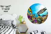 WallCircle - Wandcirkel ⌀ 150 - Schildpad - Zee - Koraal - Ronde schilderijen woonkamer - Wandbord rond - Muurdecoratie cirkel - Kamer decoratie binnen - Wanddecoratie muurcirkel - Woonaccessoires