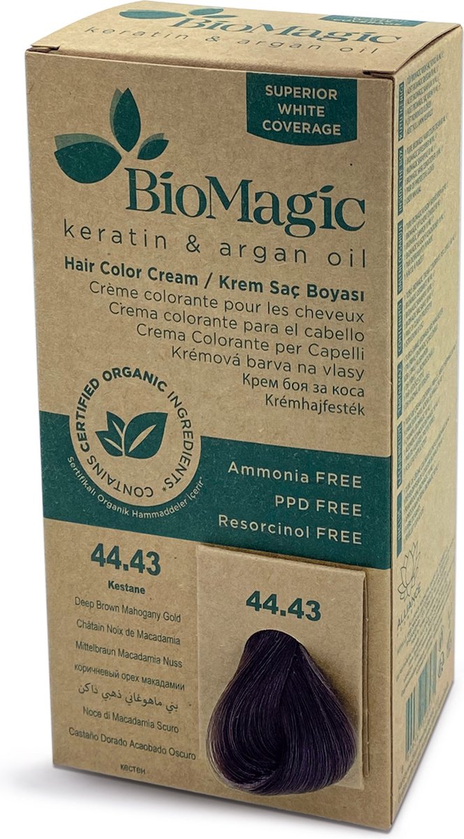 Natuurlijke haarverf KIT met Biologische Ingrediënten ook verkrijgbaar in Apotheken - DIEP BRUIN MAHONIE GOUD 44/43 BioMagic