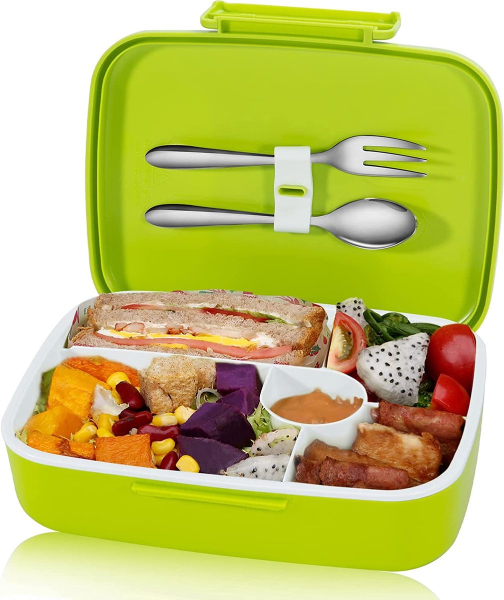 Bento Box voor volwassenen en kinderen - 3 lagen broodtrommel 900 ml met 3 vakken en bestek, gelaagde lunchbox voor school Bento Box voor volwassenen en kinderen - 3 lagen broodtrommel 900 ml met 3 vakken en bestek, gelaagde lunchbox voor school