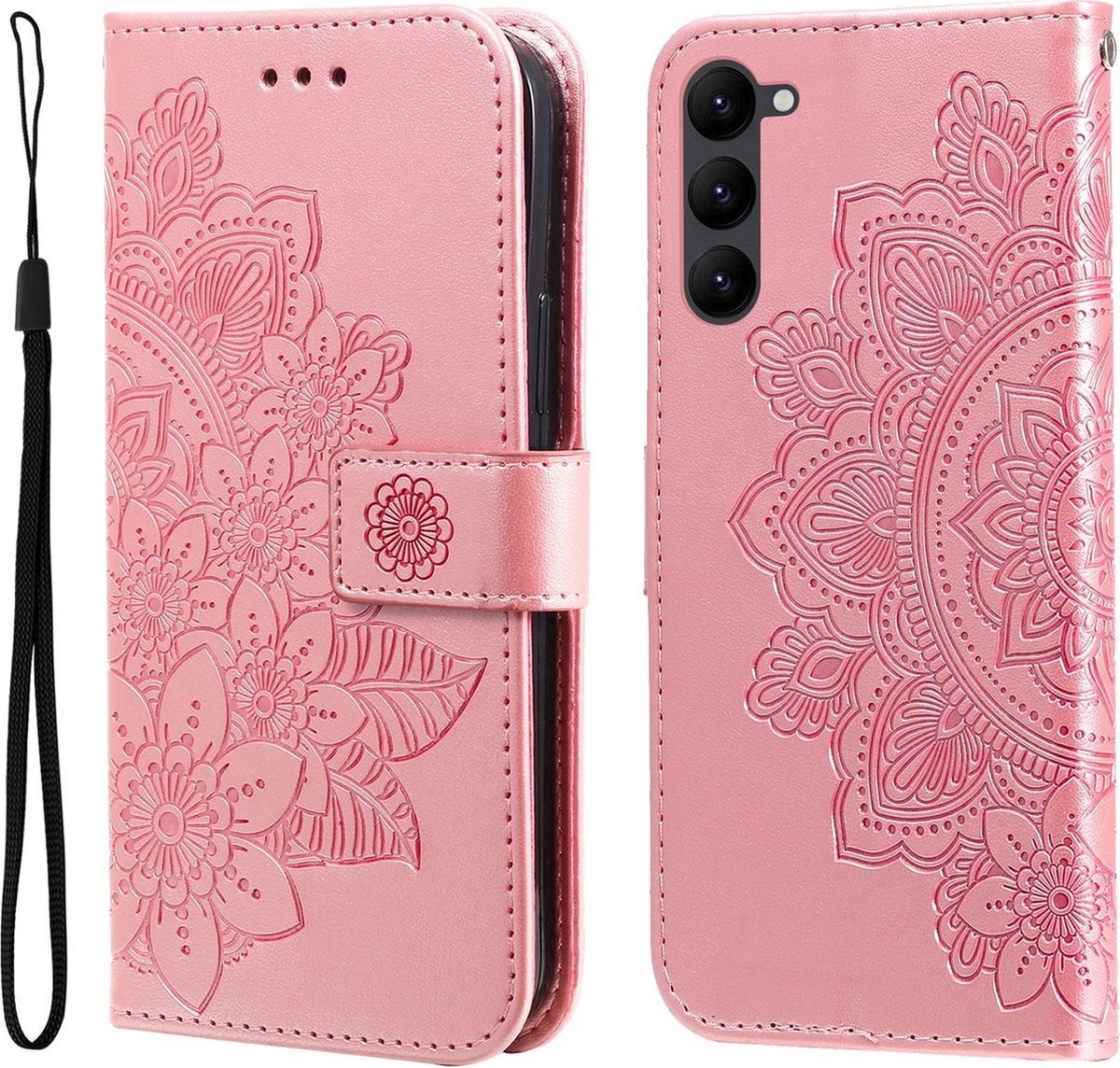Mobigear Telefoonhoesje geschikt voor Samsung Galaxy S23 Plus Hoesje | Mobigear Flowers Bookcase Portemonnee | Pasjeshouder voor 2 Pasjes | Telefoonhoesje voor Pinpas / OV Kaart / Rijbewijs - Magenta