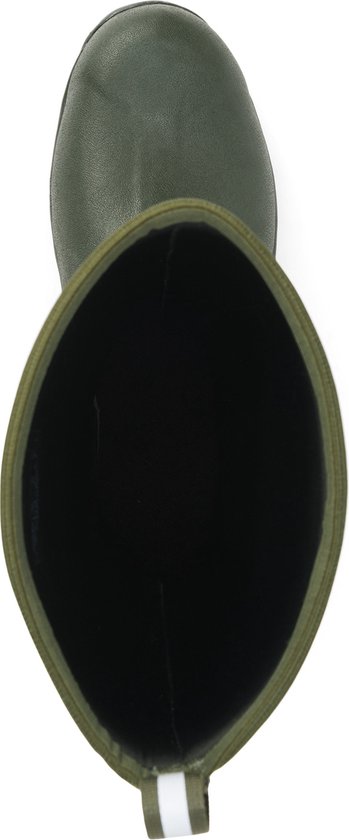 Bovenaanzicht van de opening van een groene Muck Boot Muckmaster laars.