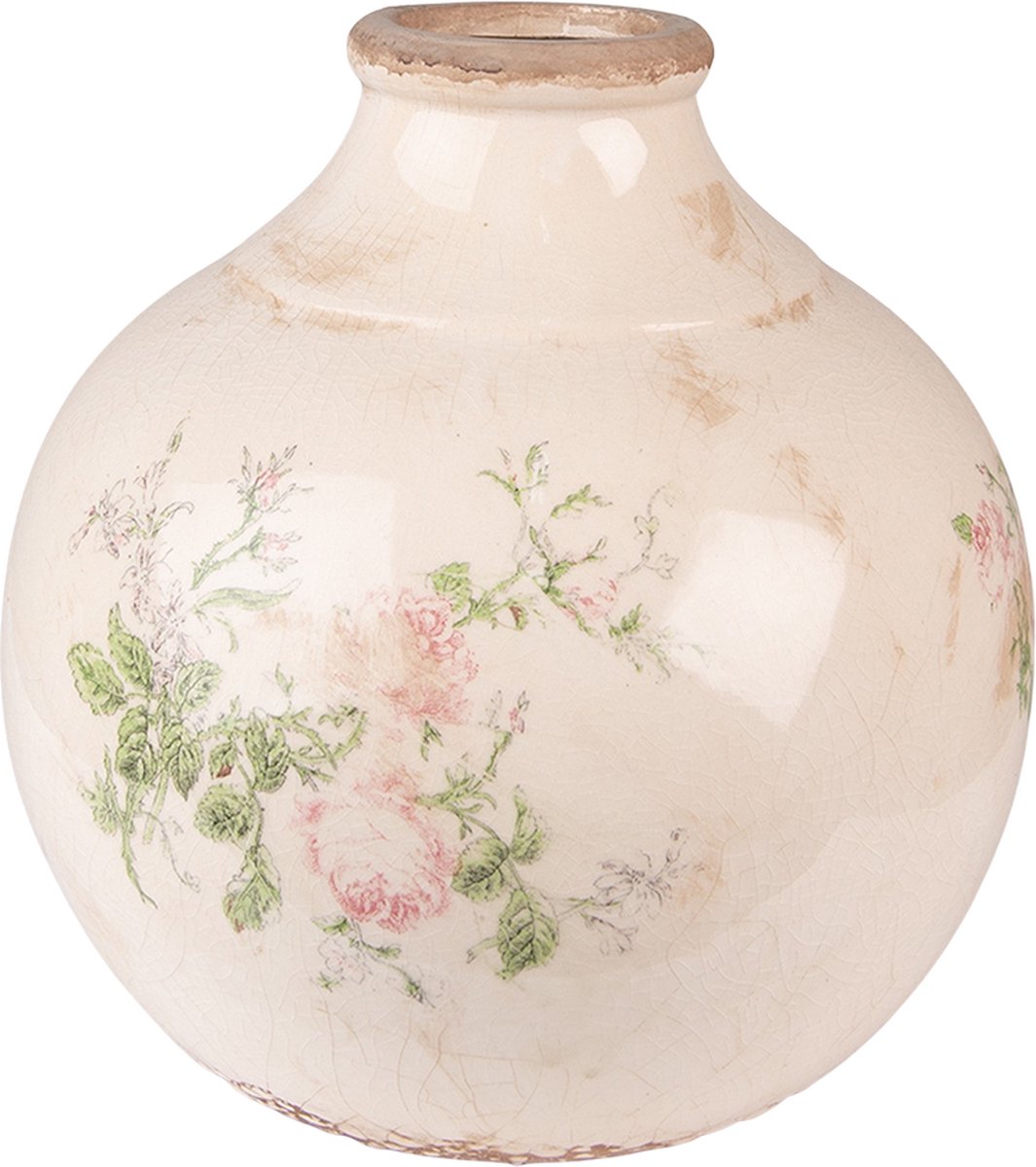 Vaas Ø 25x25 cm Roze Beige Keramiek Bloemen