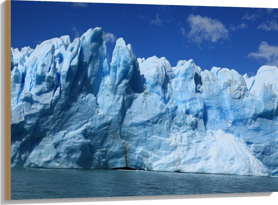 WallClassics - Hout - IJsbergen met Water en Zon - 100x75 cm - 12 mm dik - Foto op Hout (Met Ophangsysteem)