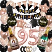 95 Jaar Feest Verjaardag Versiering Confetti Helium Ballonnen Slingers Happy Birthday Rose Goud & Zwart XL SET – 60 Stuks