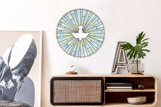 Une illustration d'un pigeon en verre coloré Cercle mural aluminium ⌀ 60 cm - tirage photo sur cercle mural / cercle vivant / cercle de jardin (décoration murale)