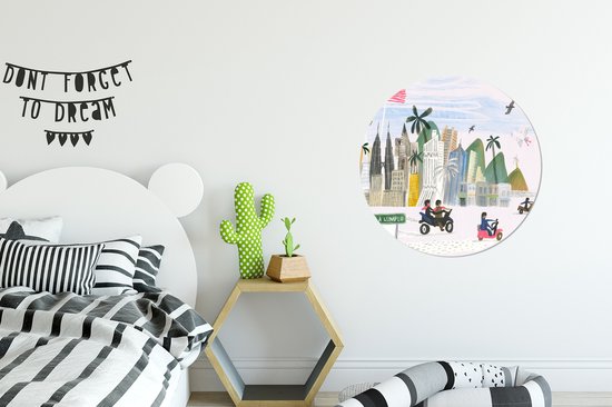 Une illustration de sites dessinés à la main de Kuala Lumpur Wall cercle aluminium ⌀ 60 cm - impression photo sur cercle mural / cercle vivant / cercle de jardin (décoration murale)