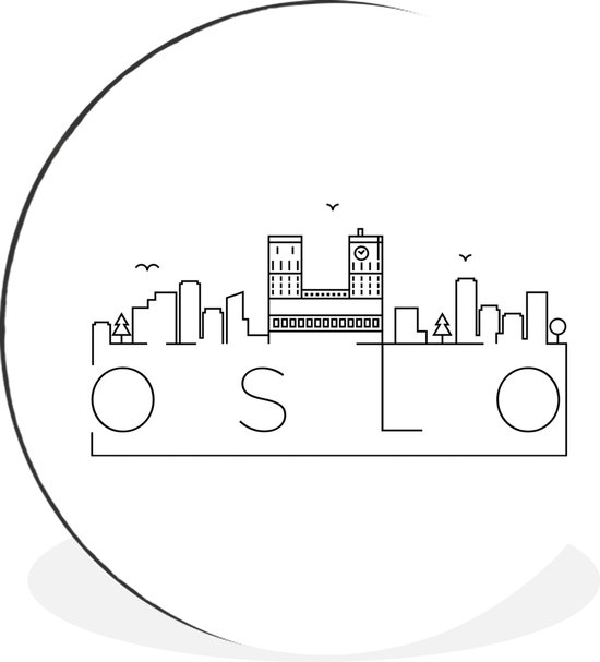 WallCircle - Wandcirkel - Muurcirkel - Skyline "Oslo" met een witte achtergrond - Aluminium - Dibond - ⌀ 120 cm - Binnen en Buiten XXL