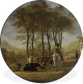 WallCircle - Wandcirkel - Muurcirkel - Rivierlandschap met ruiter en boeren - Aelbert Cuyp - Aluminium - Dibond - ⌀ 90 cm - Binnen en Buiten