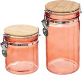 Set de 6x bidons/bocaux de conservation 0 et 1L en verre orange avec couvercle en bambou et fermeture à clip