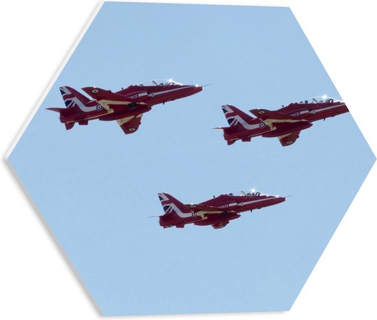 WallClassics - Feuille de mousse PVC Hexagone - Avions de chasse anglais rouges en groupe - 40x34,8 cm Photo sur Hexagone (avec système d'accrochage)