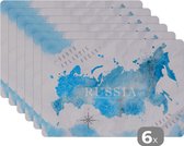 Set de table enfants - Set de table - Napperons en plastique - Cartes du monde - Russie - Blauw - 45x30 cm - 6 pièces - Résistant à la chaleur - Antidérapant - Sous-couche - Amovible