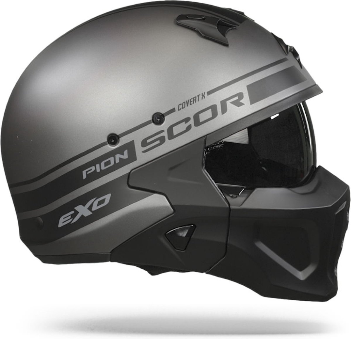 scorpion covert-x tussle matt silver-black jet helmet ScorpionEXO Covert FX Full Face Caiman (Gloss Black - Small) as well as a clear visor. Motorcycle Helmet Jet Scorpion COVERT-X