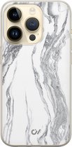 Hoesje geschikt voor Apple iPhone 14 Pro - Marble Ivory - Marmer - Grijs - Apple Soft Case Telefoonhoesje - TPU Back Cover - Casevibes