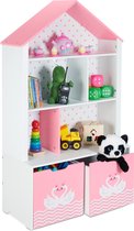 Relaxdays kinderkast met dakje - speelgoedkast vakken - kinderboekenkast - opbergkast huis