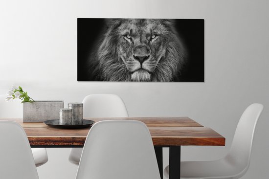 Tableau sur toile - Animaux sauvages - Lion - Zwart - Wit - Décoration murale - Toile - 80x40 cm - Salon - Toile Canvasdoek