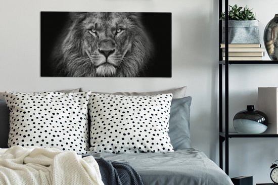 Tableau sur toile - Animaux sauvages - Lion - Zwart - Wit - Décoration murale - Toile - 80x40 cm - Salon - Toile Canvasdoek