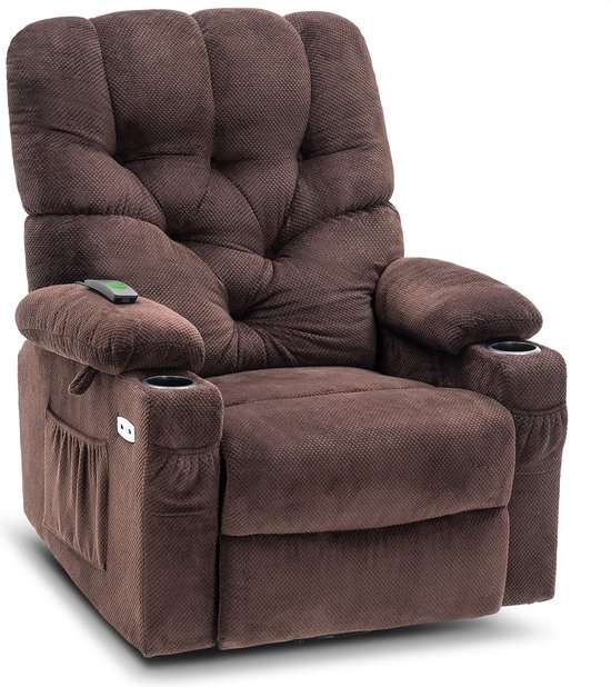 Mara Luxe Elektrische Relaxstoel - Relax stoel - Chill stoel - Bruin - Tv stoel - Ligfunctie - USB poort - Pluche stof - 86 x 103 x 105 cm