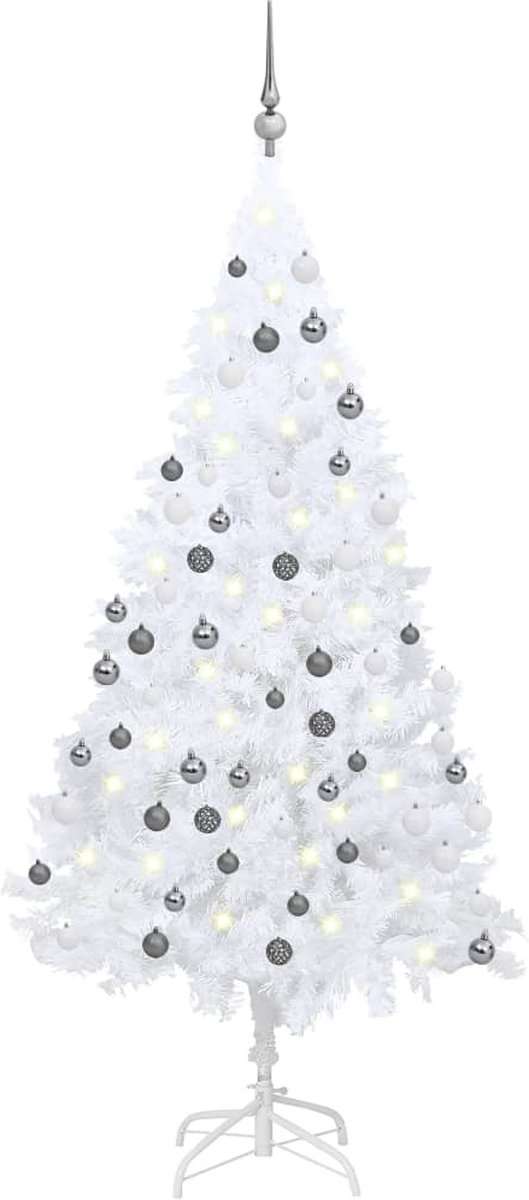 Prolenta Premium - Kunstkerstboom met LED's en kerstballen 180 cm PVC wit