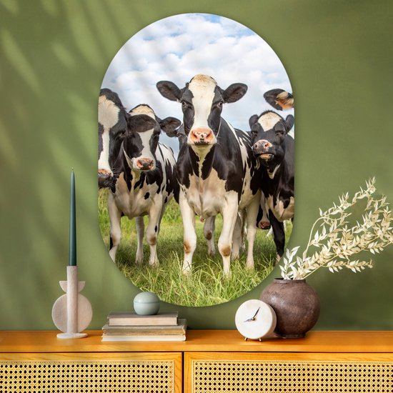 Wall Oval - Décoration murale Plastique - Tableau Ovale - Vaches - Pâturage - Campagne - Nature - Herbe - 80x120 cm - Miroir ovale sur plastique