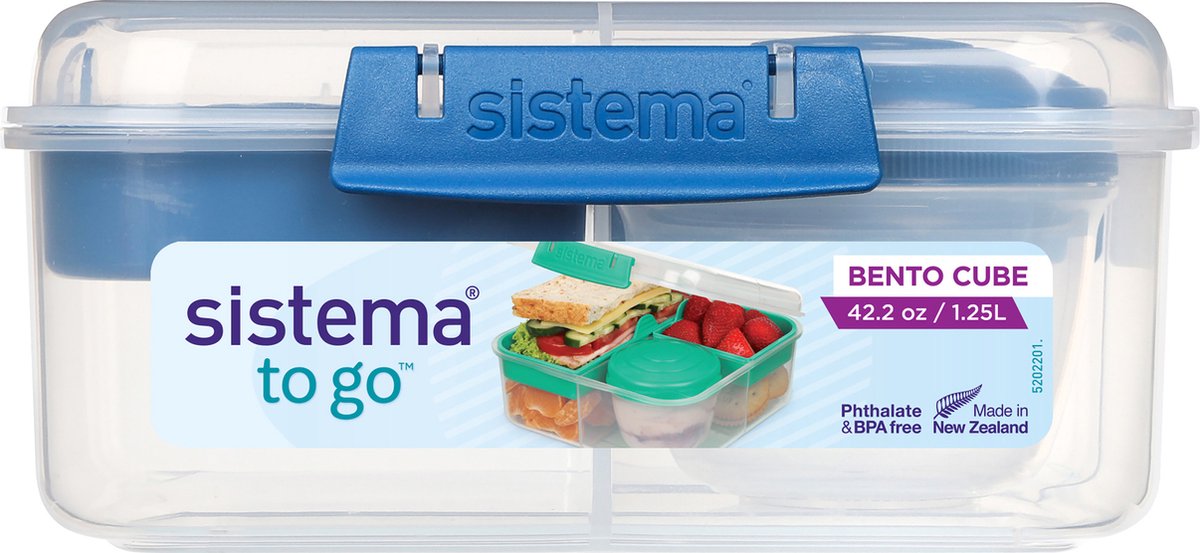 Bento Lunchbox 1.25L met Yoghurtpotje - Transparant Blauw
